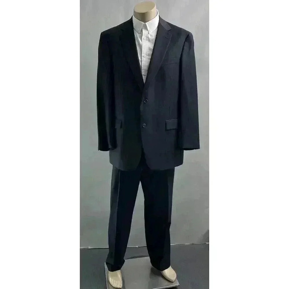 Hart Schaffner Marx 2 Piece Suit Set 44L Men Blue Pinstripe Blazer Jacket Pants